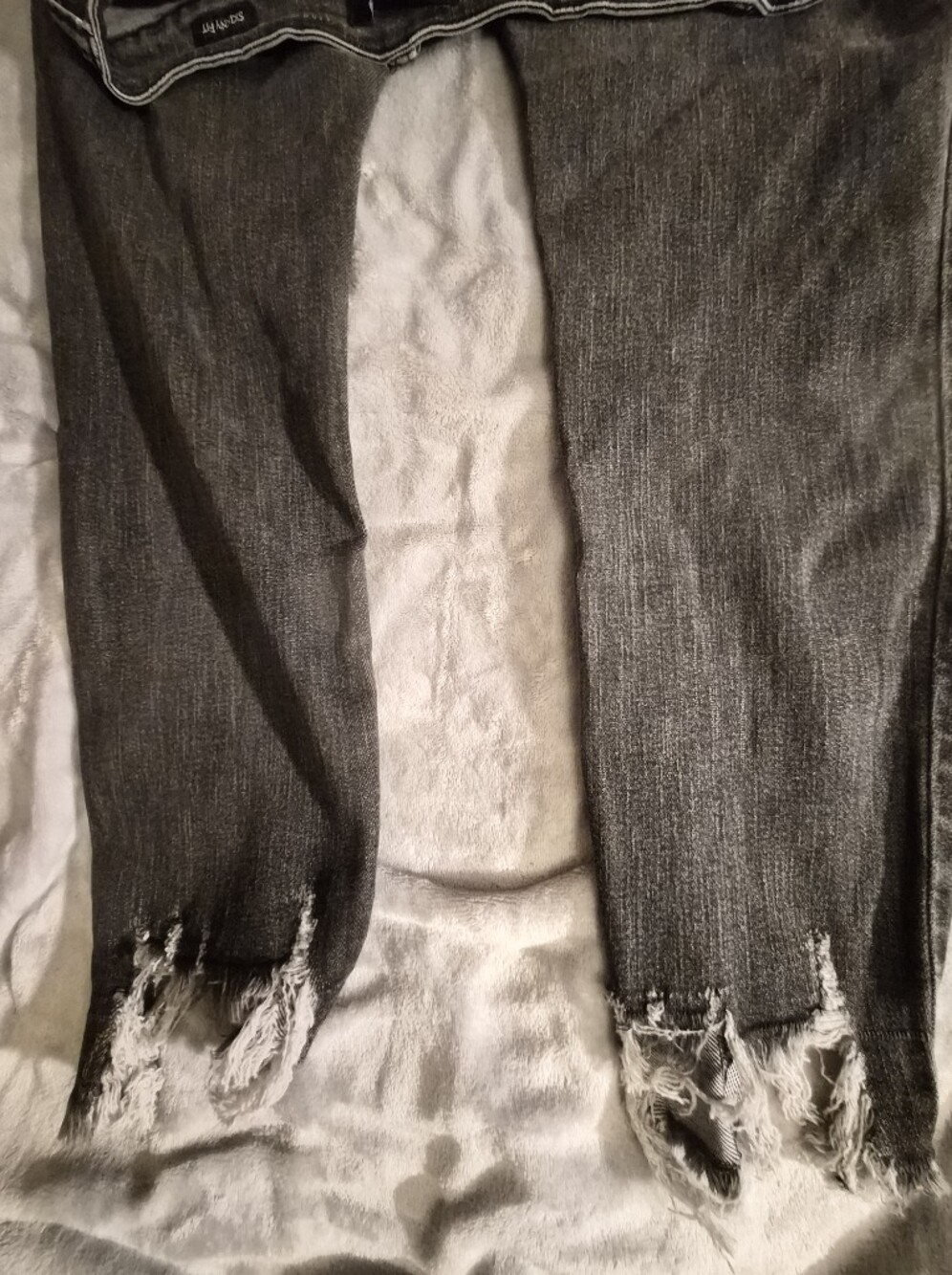 Judy Blue Distressed Skinny Jeans 13 31 Grey High Rise Button Fly Raw Fringe Hem - Picture 11 of 11